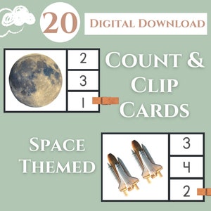 Outer Space Count and Clip Card Space Activity Montessori Printable Space Printable Activity Space Activity for Preschool Activity
