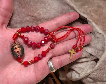 Kostbares Blut Christi-Armband mit roter Kordel, Dekaden-Armband Kostbares Blut Jesu Christi, Rosenkranz-Armband Kostbares Blut Jesu