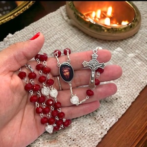 Precious Blood Jesus Christ, red rosary, chaplet Precious Blood, handmade