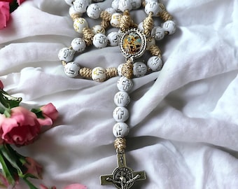 Saint Michael rosary chaplet with handmade cross beads.