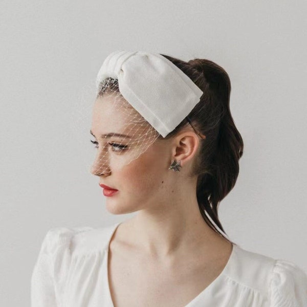 Velvet Bow Veiled Headband, Birdcage Veil, Bridal Headband, Bridal Headpiece, Bridal Shower Gift