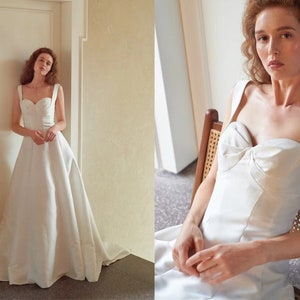 Satin Bodice Wedding Dress, Simple Ivory Bridal Dress, Bohemian Dress, Reception Gown, Prom Dress, Princess Dress