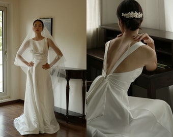Long Simple Satin Wedding Dress, Elegant Style Satin Bridal Dress, Boho Wedding Gown, A-Line Bridal Gown, Custom Sizes