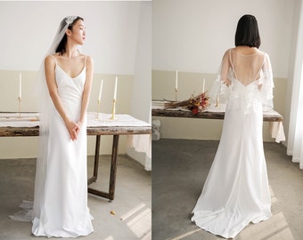 Robe de mariée minimaliste en satin, robe de mariée civile, robe de fiançailles simple, robe de demoiselle d’honneur, robe de slip blanche, robe de douche de mariée