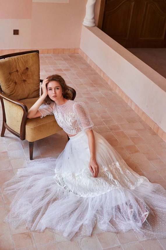 Buy Two Piece Wedding Dress, Boho Wedding Dress, Nontraditional Wedding  Dress, Unique Embroidered Wedding Dress, Engagement Dress Online in India -  Etsy