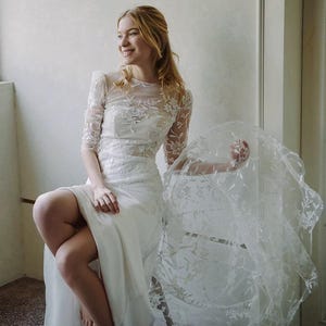 Wedding Dress With Lace Long Sleeves and Satin Bottom - Etsy
