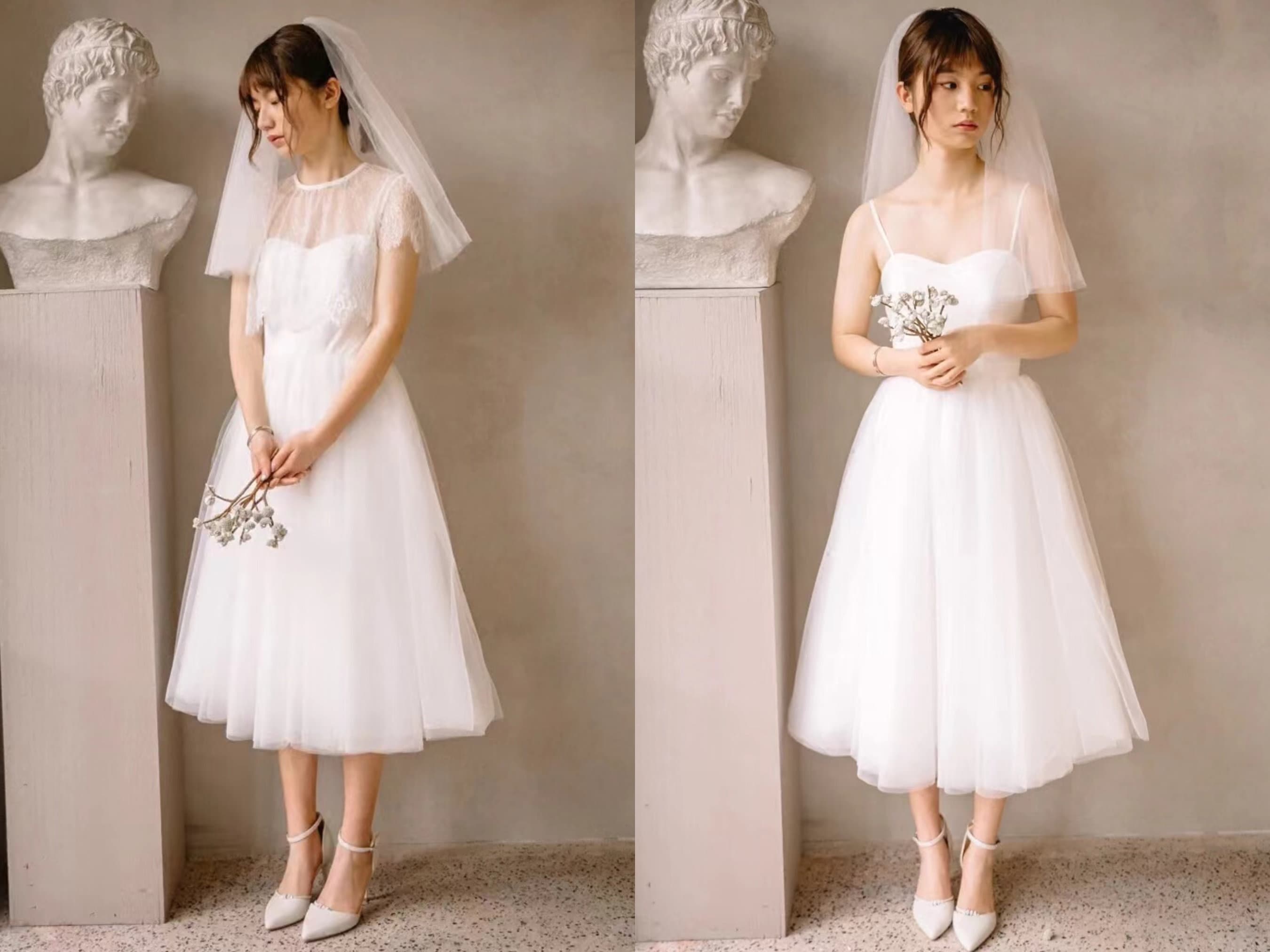 Tea Length Tulle Wedding Dress
