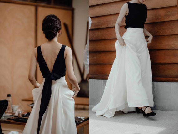 black and white engagement dress Unique Black White Chiffon Cutout Halter Convertible Bridal Prom Dress, Black
