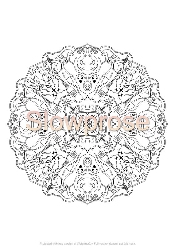 Printable Halloween Mandala Art Coloring Book Printable - Etsy
