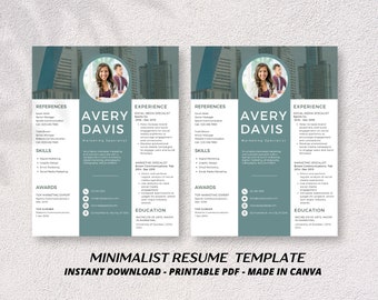 Olive Green Resume Simplistic.pdf, ATS Friendly Resume Template, Resume Template with Photo, Resume and Cover Letter, Instant Download