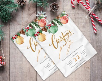 Invitación festiva a la fiesta de Navidad, invitación navideña, invitación de Navidad imprimible de descarga instantánea, invitación móvil, electrónica