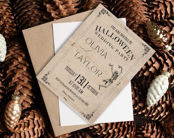 Brown and Black Vintage Halloween Party Invitation, Black Orange Modern Halloween Party Invitation ,Wedding Invitation Card, Bridal Shower