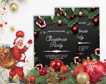 Invitación editable a fiesta de Navidad, invitación de árboles navideños, invitación de Navidad imprimible de descarga instantánea