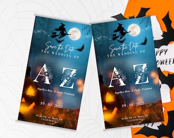 Witchy Halloween  Wedding Invitation Card, Black Orange Modern Halloween Party Invitation ,Wedding Invitation Card, Bridal Shower