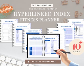 Agenda digitale per il fitness, agenda GoodNotes, agenda per iPad, agenda senza data, monitoraggio del peso, statistiche sui progressi