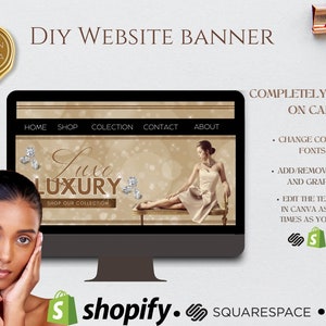 Web Template Banner,  Website Banner Shopify, Squarespace and WIX, Editable on Canva, Classic and Luxury Banner Template