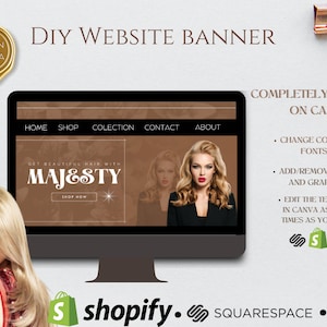 Web Template Banner, DIY Website Banner Shopify, Squarespace and WIX, Editable on Canva, Web Banner Fashion Store