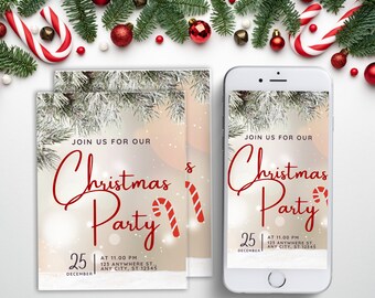 Invitación moderna a la fiesta de Navidad, invitación navideña, invitación navideña imprimible de descarga instantánea, invitación móvil, electrónica