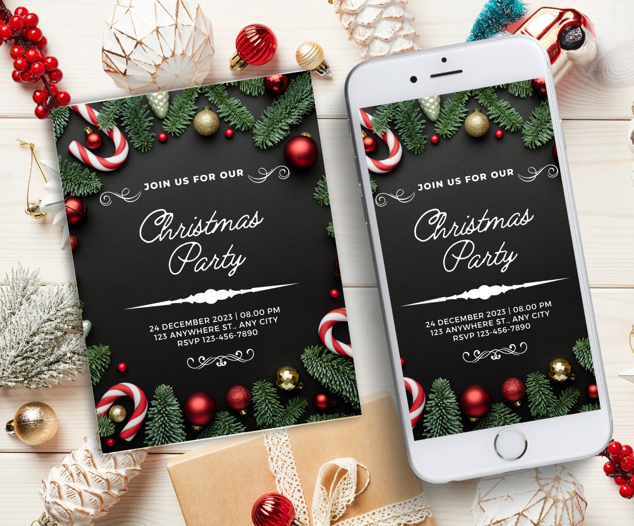 Editable Christmas Party Invitation, Christmas Trees Holiday Trees