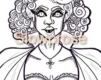Printable Vampire Nurse Coloring Page For Adults | Mythical Creatures Coloring Page | Hand Drawn Spooky Art | Halloween Coloring Sheet