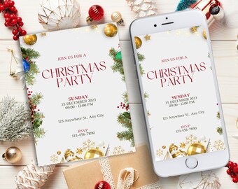 Invitación estética a la fiesta de Navidad, invitación navideña, invitación navideña imprimible de descarga instantánea, invitación móvil, electrónica