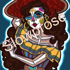 Printable Day of The Dead Woman Coloring Page For Adults | Dia de Los Muertos | La Catrina | Mexican Culture Drawing  | Mexican Holiday Art