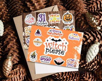 Pegatinas de ilustración de Halloween, paquete de pegatinas de Halloween, pegatinas imprimibles, pegatinas espeluznantes, paquete de 20 pegatinas Descarga instantánea imprimible