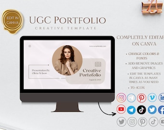Plantilla de portafolio creativo de UGC, página de inicio de UGC, sitio web de UGC, portafolio de creadores, kit de creador de contenido, kit de medios de ugc, presentación de portafolio de canva