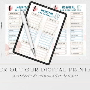 Checkliste Krankenhaustasche, Wehen und Geburt Checkliste für Mutter und Baby, SOFORTIGER DOWNLOAD