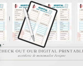 Lista de verificación Bolsa de hospital, Lista de verificación de parto y parto para mamá y bebé, DESCARGA INSTANTÁNEA