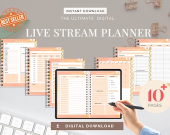 Planificador de streaming digital para GoodNotes, Notability, más de 10 páginas / Facebook, Youtube, Instagram, Twitter / Planificador digital para streamers