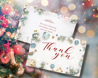 Tarjeta floral de agradecimiento navideña, plantilla de tarjeta de felicitación de agradecimiento navideña, tarjeta de agradecimiento, tarjeta de felicitación navideña editable