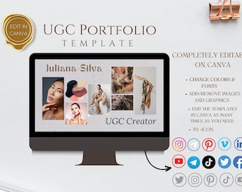 Plantilla de cartera de UGC, página de inicio de UGC, sitio web de UGC, cartera de creadores, kit de creación de contenido, kit de medios de ugc, presentación de cartera de canva
