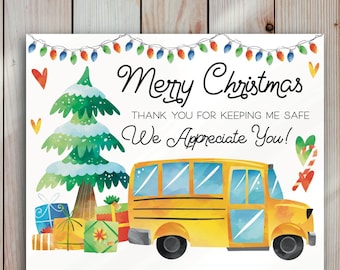 School Bus Driver Christmas Card, Printable, Instant Download