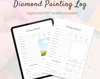 Diamond Painting Log Sheet | Printable PDF & Editable Canva Template | Diamond Painting Tracker | Project Planner