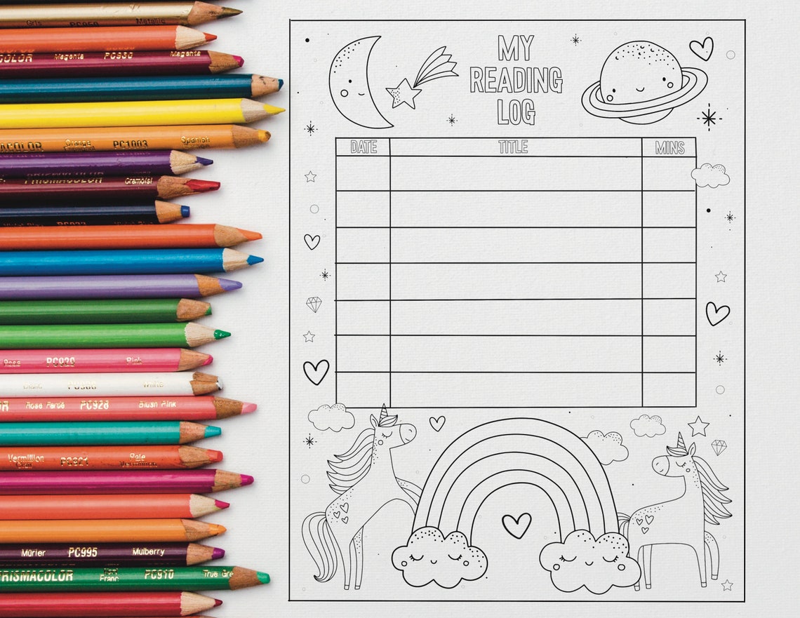 Printable 2 Pack Kids Coloring Reading Log Instant Download | Etsy