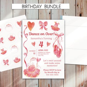 Dance Birthday Invitation, Cupcake Toppers, Digital Downloads, Editable Text,Envelope Template Included, Ballet, Dancing