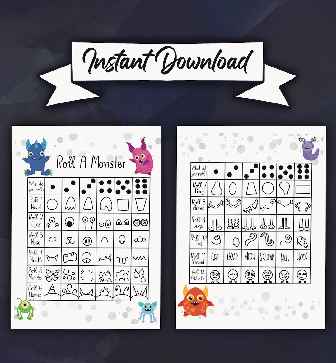 Printable Roll a Monster Game Instant Download - Etsy