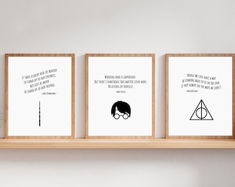 Arte con citas imprimible de HP, juego de 3 citas, magia, mago, arte de pared, decoración del hogar, impresión de póster, decoración de habitaciones, impresión digital