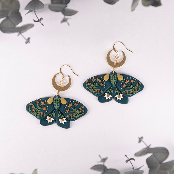 Butterfly Earrings | Folk Flowers | Polymer Clay Earrings | Floral Earrings | Handmade Earrings | Moth Earrings | Gift For Her