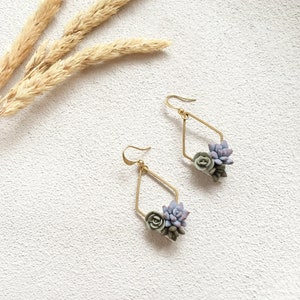 Succulent Terrarium Earrings: Handmade Polymer Clay Botanical Jewelry