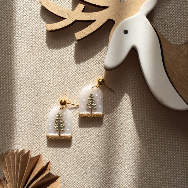 Christmas Polymer Clay Earrings | Xmas Earrings | Christmas Tree Earrings |  New Year Gifts | Snow Globe Earrings | Winter Clay Earrings |