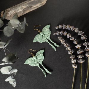 Handmade Luna Moth Earrings: Botanical Polymer Clay Jewelry
