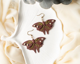 Moth Earrings | Deep Red Butterfly Earrings | Handmade Polymer Clay Earrings | Fairy Earrings | Tulip Earrings | Gift For Her