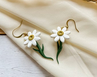 Dangle Daisy Earrings: Handmade Polymer Clay Floral Jewelry