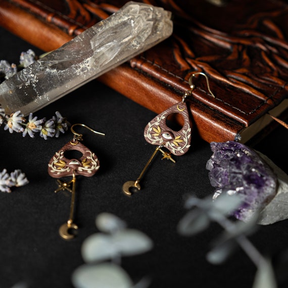 Handmade Ouija Planchette Earrings: Spooky Witchcraft Jewelry