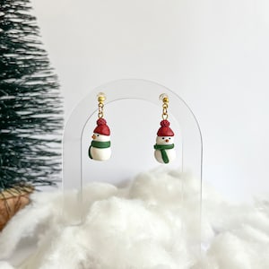 Polymer Clay Snowman Earrings: Holiday Winter Jewelry