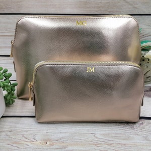 Ladies Rose Gold Personalised Makeup Bag, Monogram Vegan Leather Accessory Bag, Birthday Gift for Her, Gift Ideas