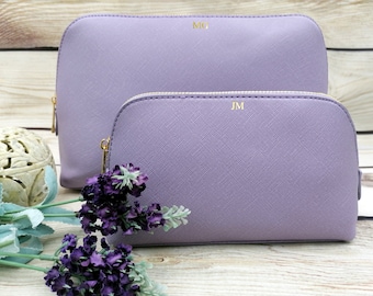Ladies Lilac Personalised Makeup Bag, Monogram Vegan Leather Accessory Bag, Birthday Gift for Her, Gift Ideas