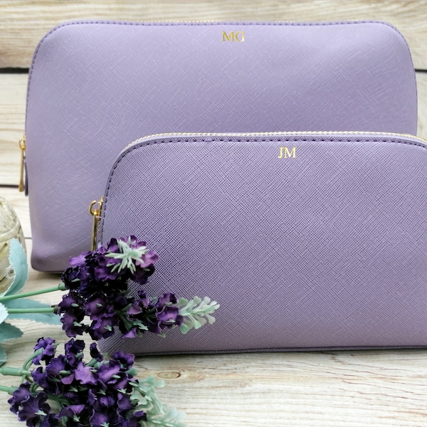 Ladies Lilac Personalised Makeup Bag, Monogram Vegan Leather Accessory Bag, Birthday Gift for Her, Gift Ideas